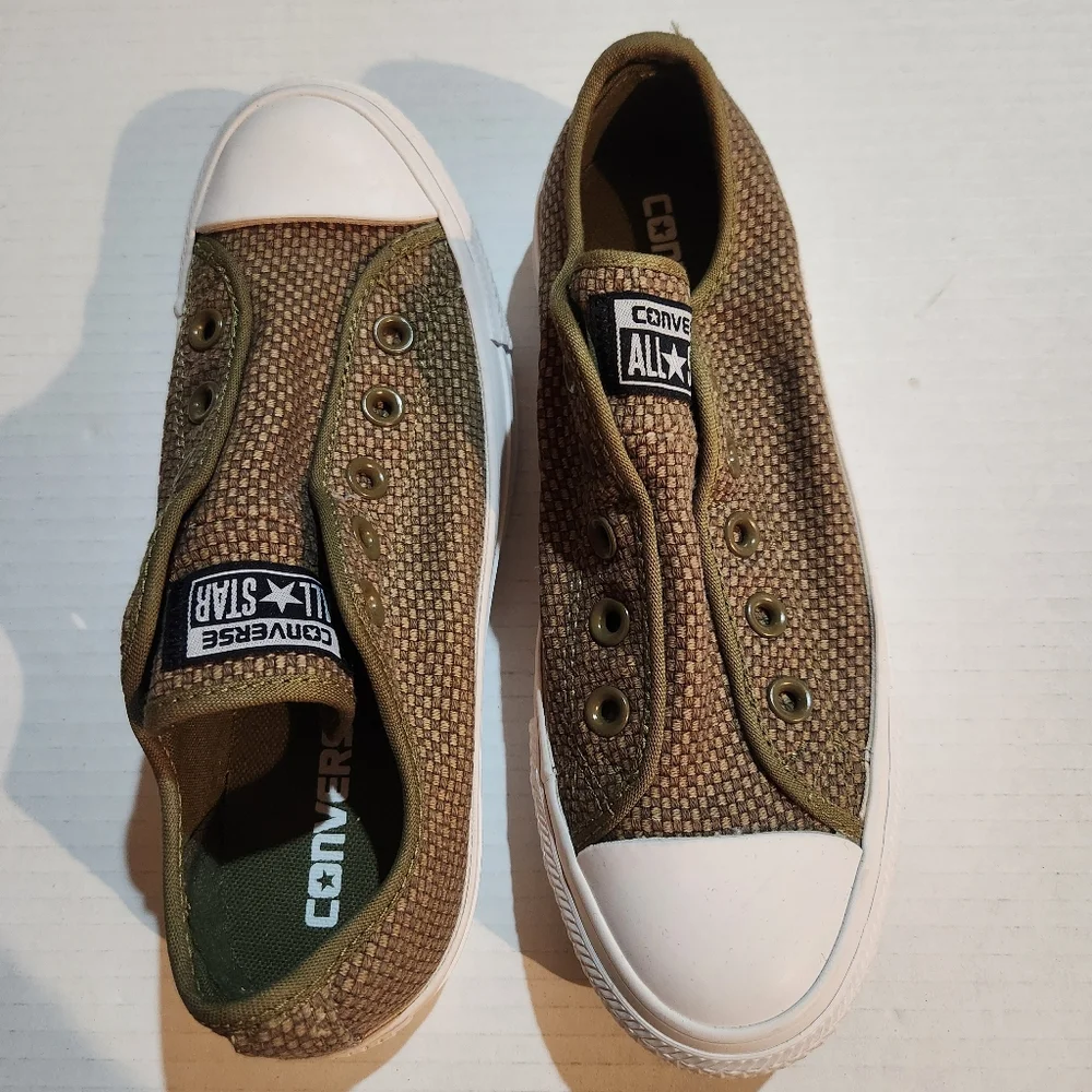Converse Chuck Taylor Slip On Sneakers Olive Woven Youth 4 NWOT